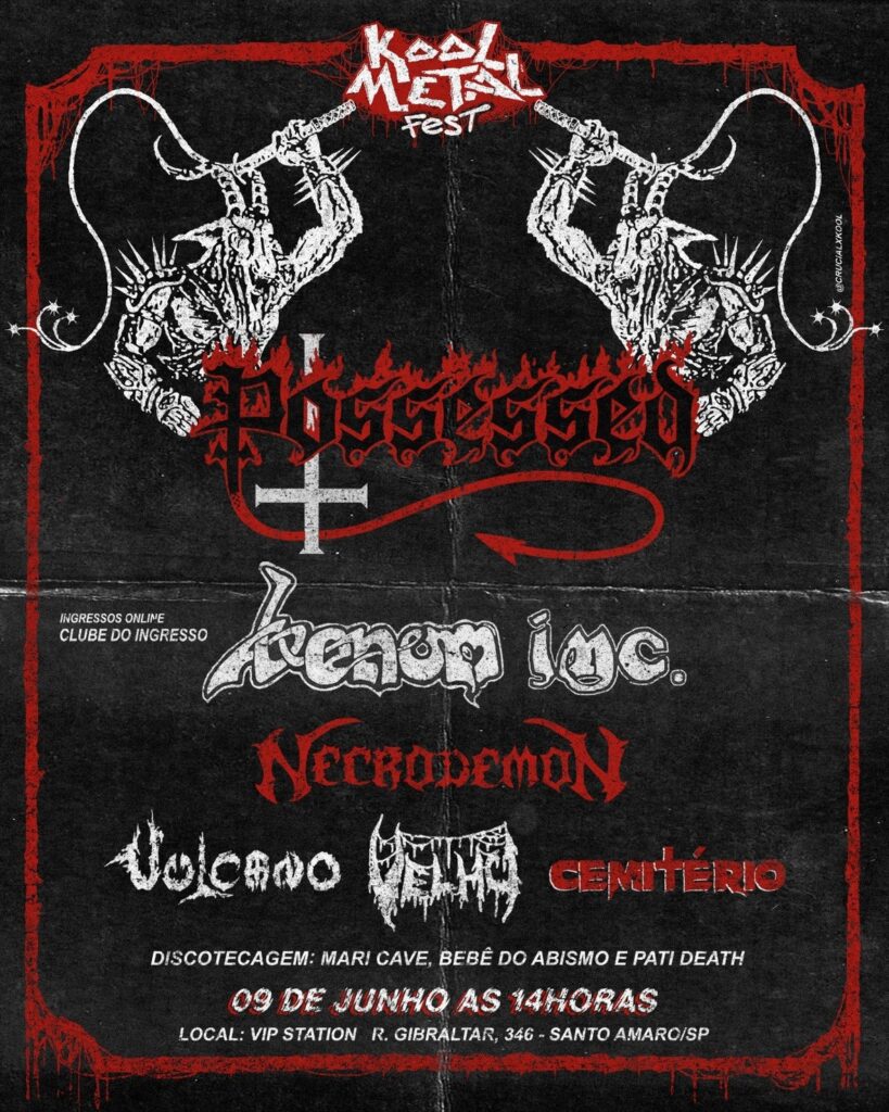 Possessed e Venom Inc em São Paulo, terá em seu line up também Necrodemon, Vulcano, Velho, Cemitério.