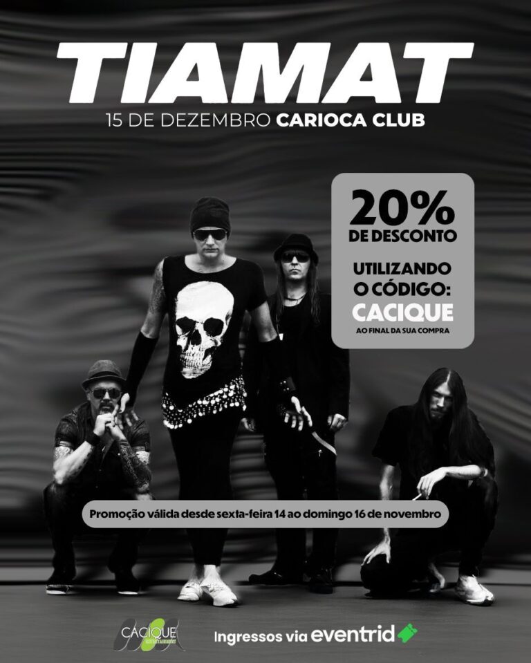 Tiamat: Ingresso do show em São Paulo com cupom de 20% de desconto por tempo limitado