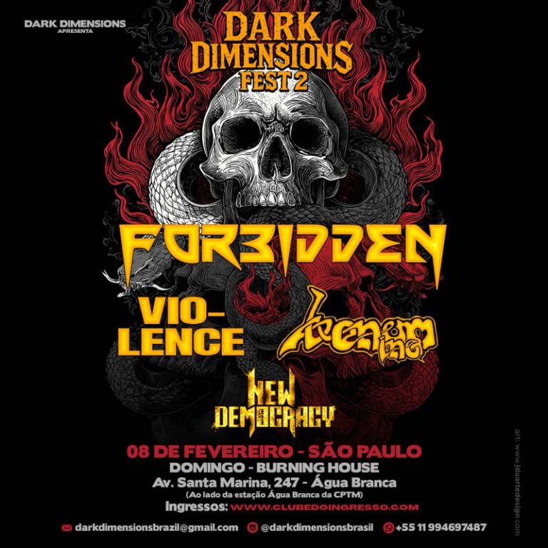 Contagem regressiva para o caos: Forbidden, Vio-Lence e Venom Inc. prestes a se encontrar no Dark Dimensions Fest 2026!