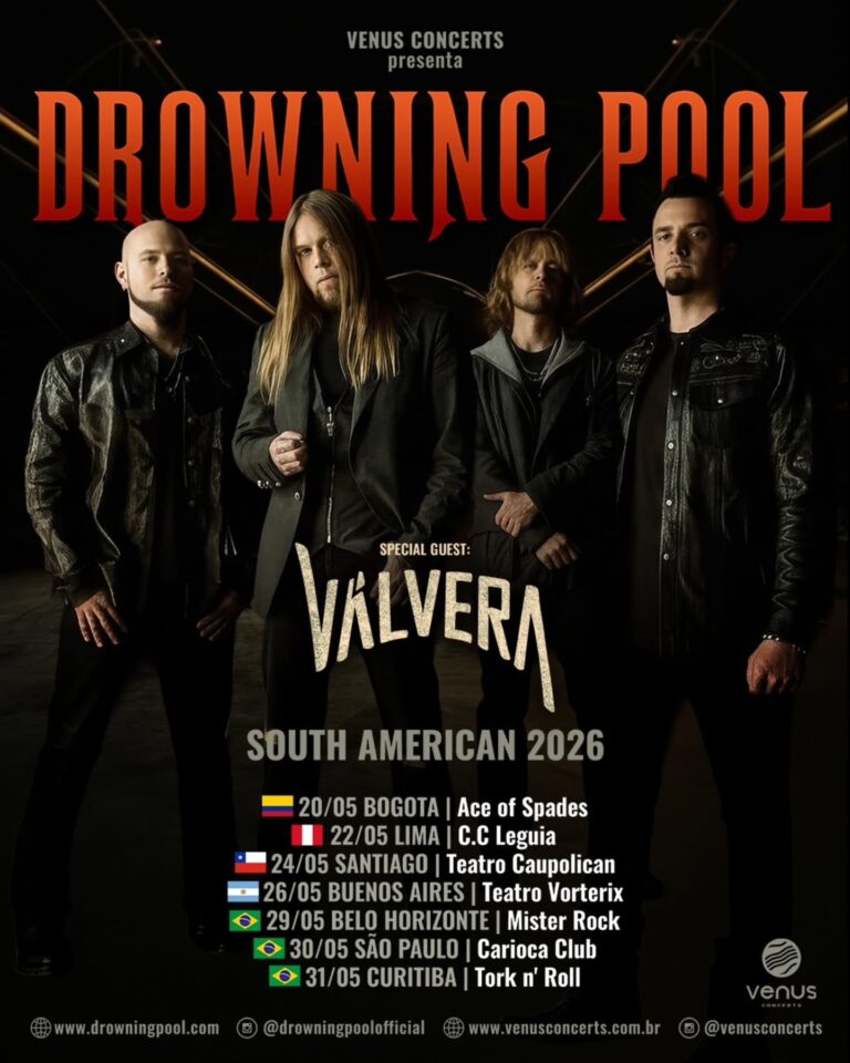 Drowning Pool passará por cinco países e inclui três apresentações no Brasil.