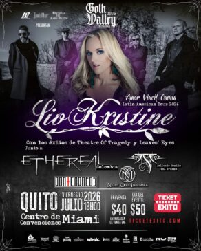Cartaz da turnê Amor Vincit Omnia LATAM 2026 de Liv Kristine no Equador